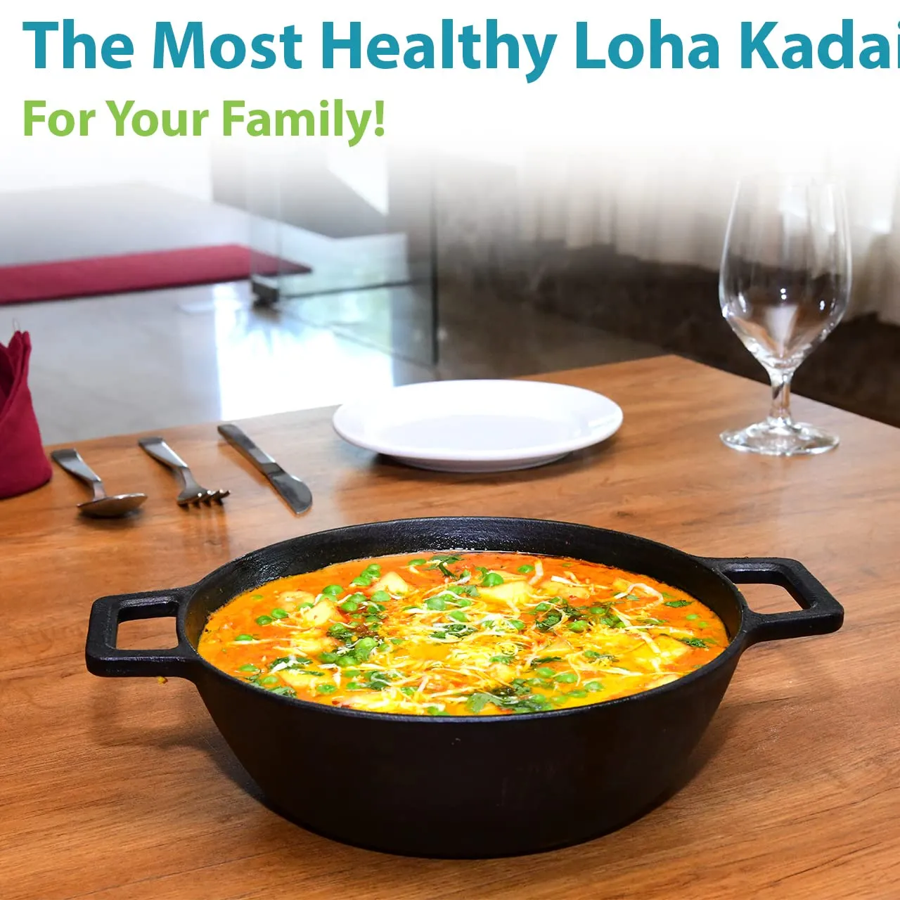 11" Large Cast Iron Kadhai | Pre-Seasoned With Oil | Ready Use | Healthy Cooking