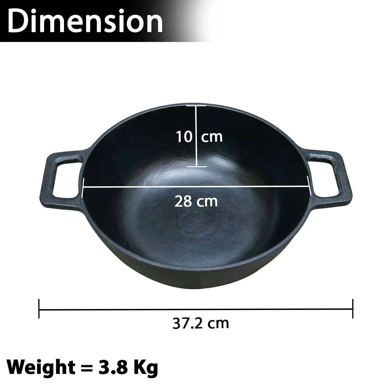 11" Large Cast Iron Kadhai | Pre-Seasoned With Oil | Ready Use | Healthy Cooking