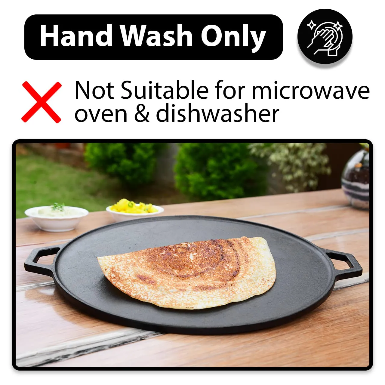 12.5" Cast Iron Dosa Tawa | Pre-Seasoned | Cooks Faster | OTG & Induction Friendly