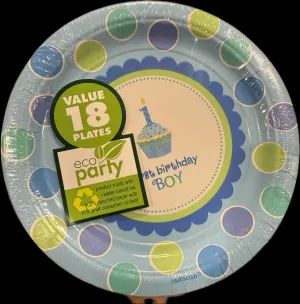 1st Birthday Boy Plates - little cupcake 18pk
