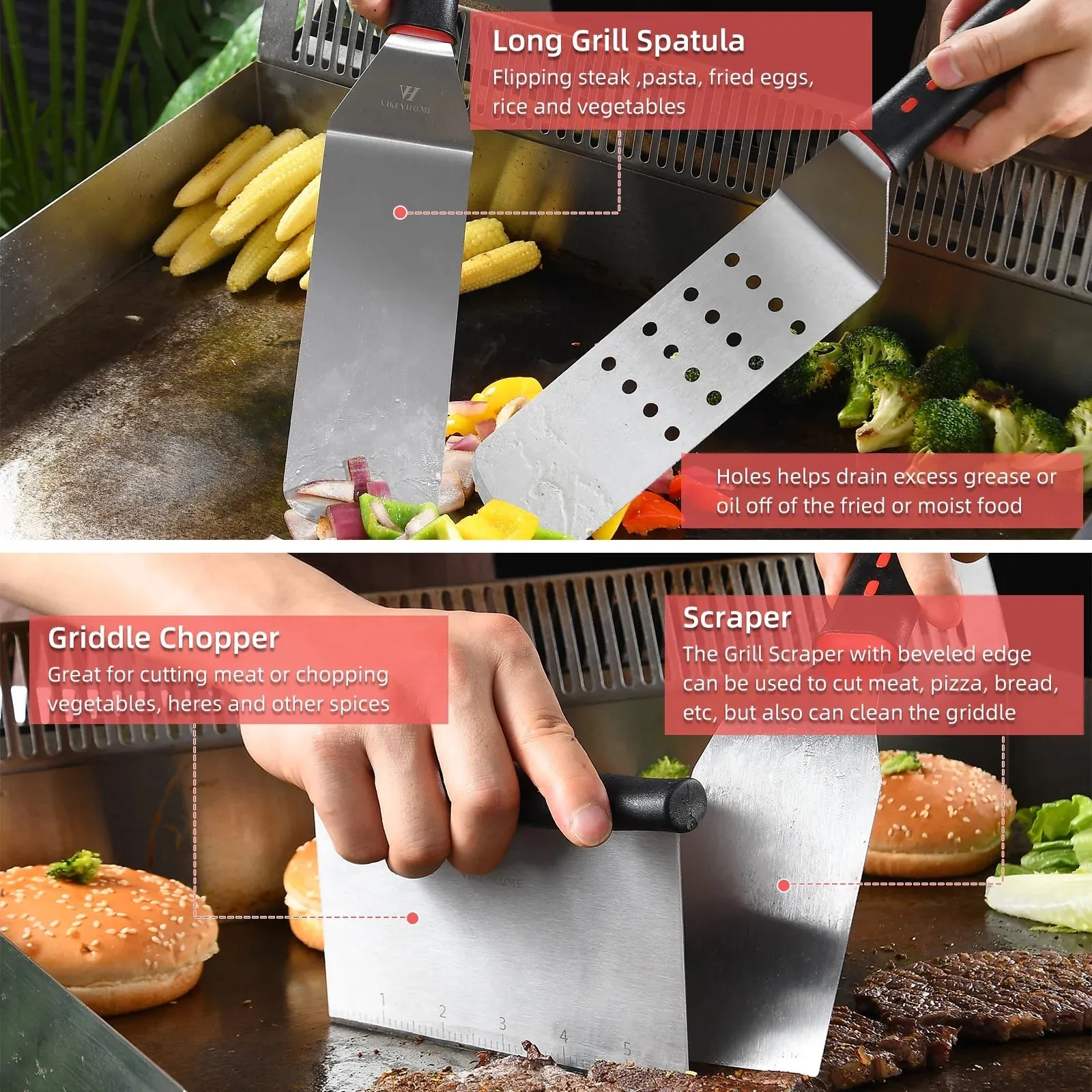 28PCS Griddle Accessories Kit, Stainless Steel Griddle Grill Tools Set for Outdoor Bbq,Flat Top Griddle Accessories Set with Scraper, Enlarged Spatulas, Basting Cover for Outdoor Grilling