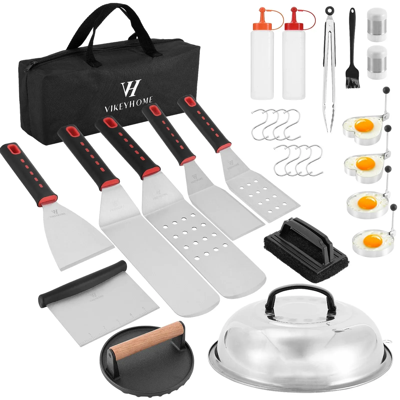 28PCS Griddle Accessories Kit, Stainless Steel Griddle Grill Tools Set for Outdoor Bbq,Flat Top Griddle Accessories Set with Scraper, Enlarged Spatulas, Basting Cover for Outdoor Grilling