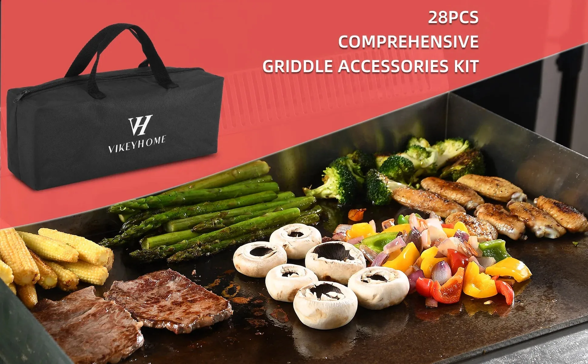 28PCS Griddle Accessories Kit, Stainless Steel Griddle Grill Tools Set for Outdoor Bbq,Flat Top Griddle Accessories Set with Scraper, Enlarged Spatulas, Basting Cover for Outdoor Grilling