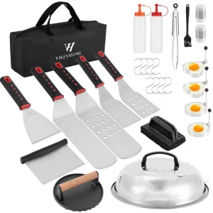 28PCS Griddle Accessories Kit, Stainless Steel Griddle Grill Tools Set for Outdoor Bbq,Flat Top Griddle Accessories Set with Scraper, Enlarged Spatulas, Basting Cover for Outdoor Grilling