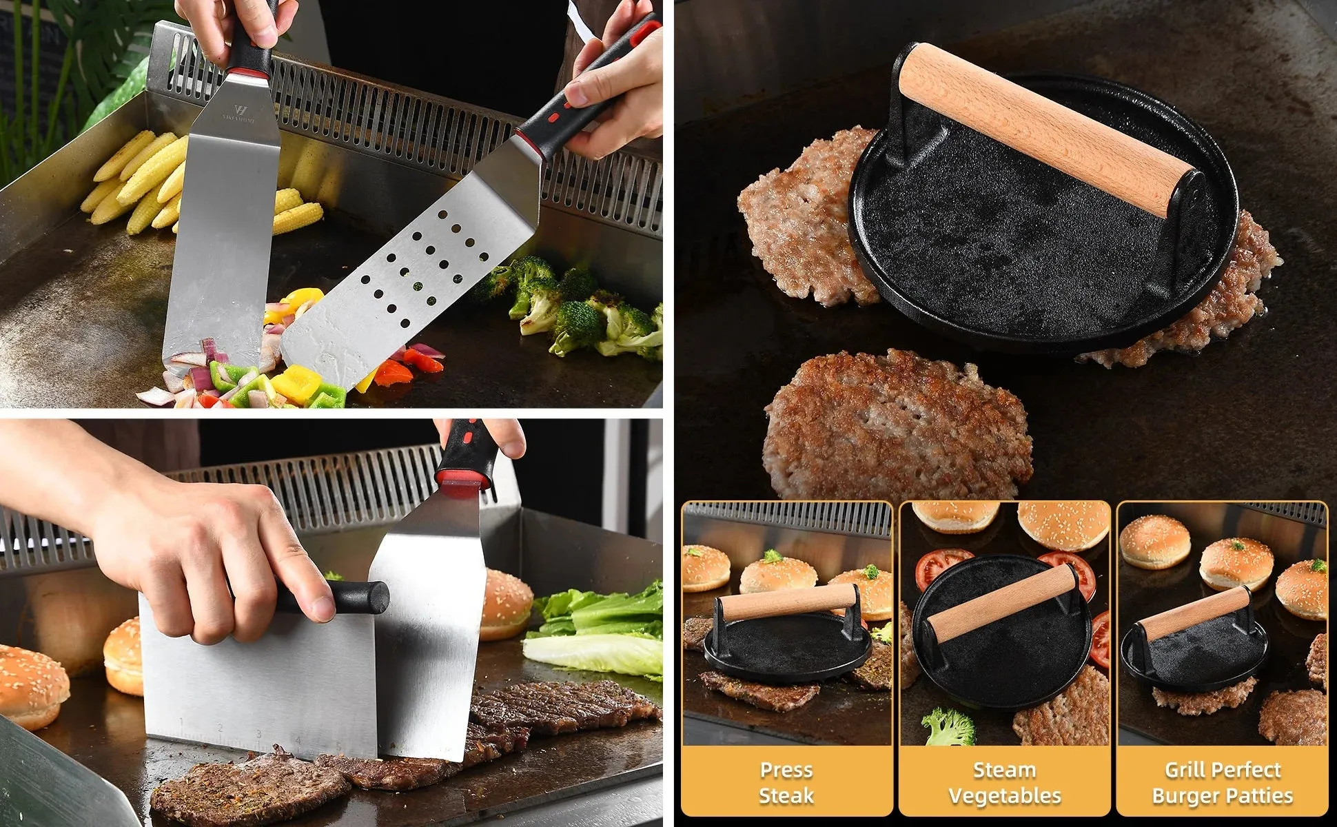 28PCS Griddle Accessories Kit, Stainless Steel Griddle Grill Tools Set for Outdoor Bbq,Flat Top Griddle Accessories Set with Scraper, Enlarged Spatulas, Basting Cover for Outdoor Grilling