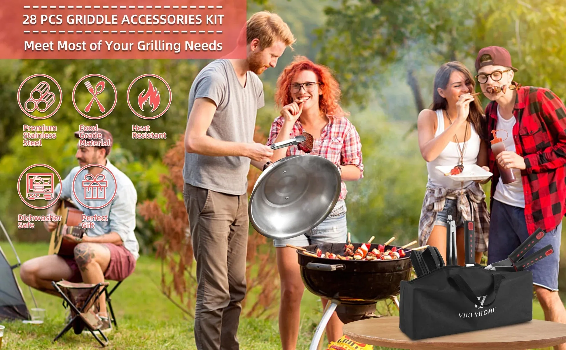 28PCS Griddle Accessories Kit, Stainless Steel Griddle Grill Tools Set for Outdoor Bbq,Flat Top Griddle Accessories Set with Scraper, Enlarged Spatulas, Basting Cover for Outdoor Grilling