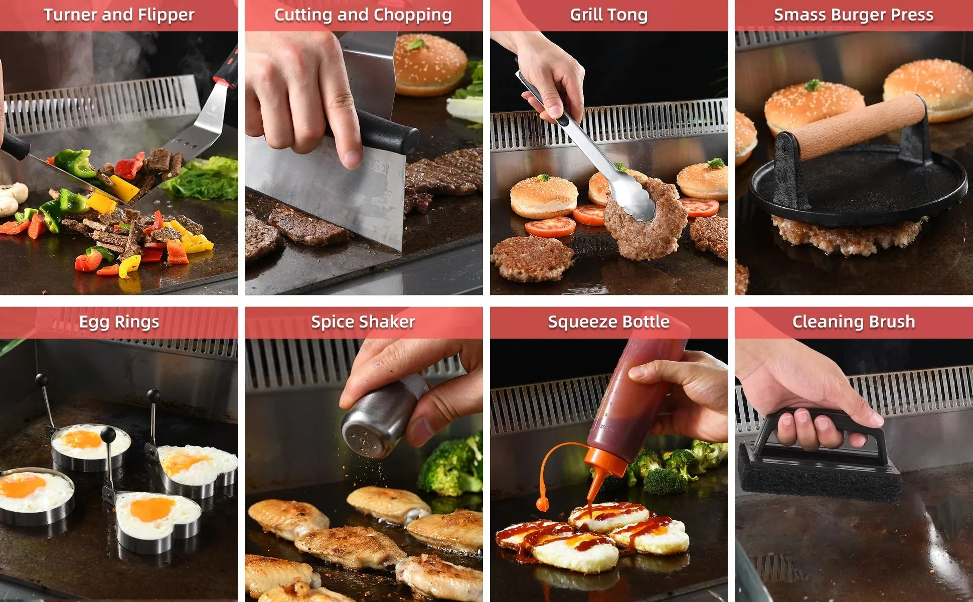 28PCS Griddle Accessories Kit, Stainless Steel Griddle Grill Tools Set for Outdoor Bbq,Flat Top Griddle Accessories Set with Scraper, Enlarged Spatulas, Basting Cover for Outdoor Grilling