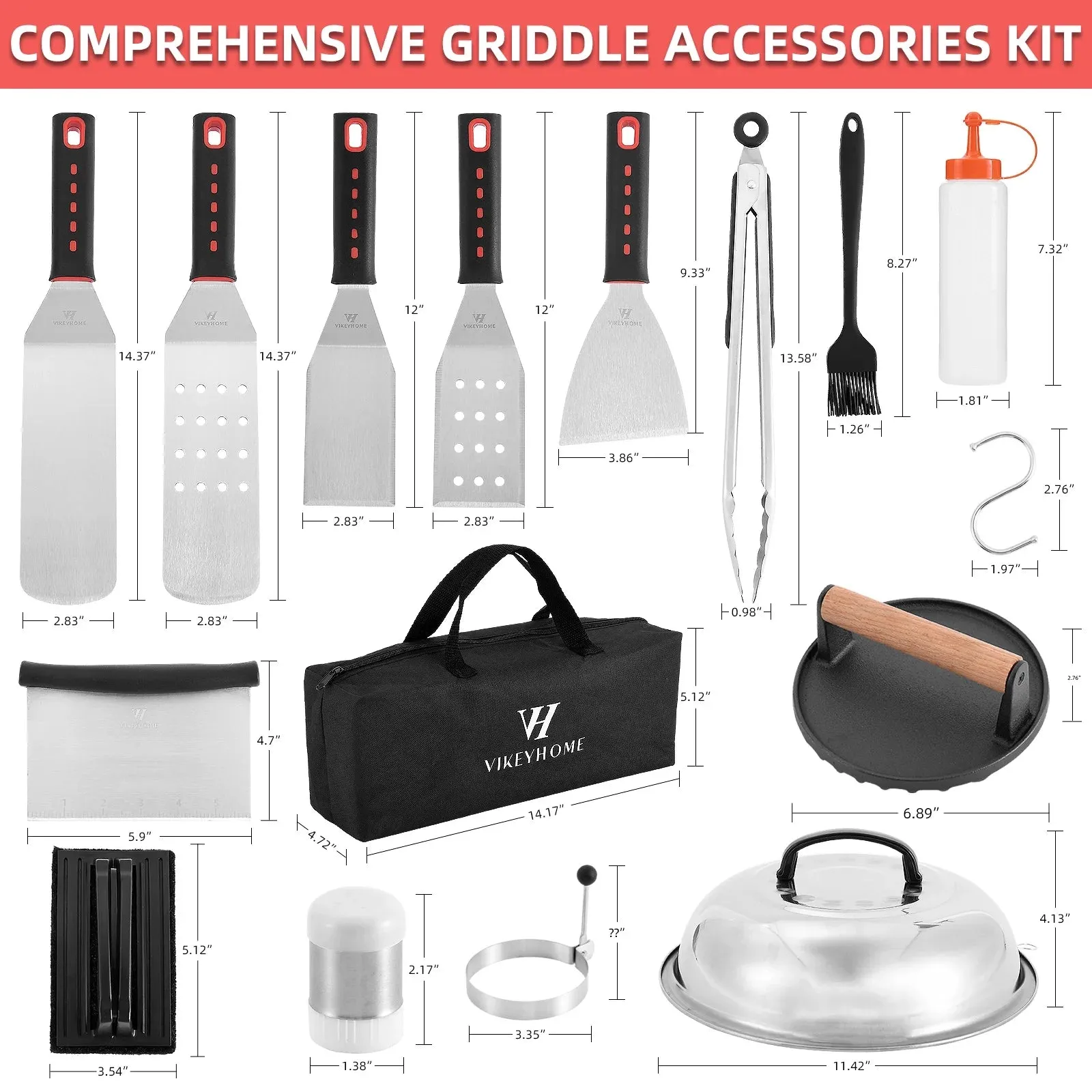 28PCS Griddle Accessories Kit, Stainless Steel Griddle Grill Tools Set for Outdoor Bbq,Flat Top Griddle Accessories Set with Scraper, Enlarged Spatulas, Basting Cover for Outdoor Grilling