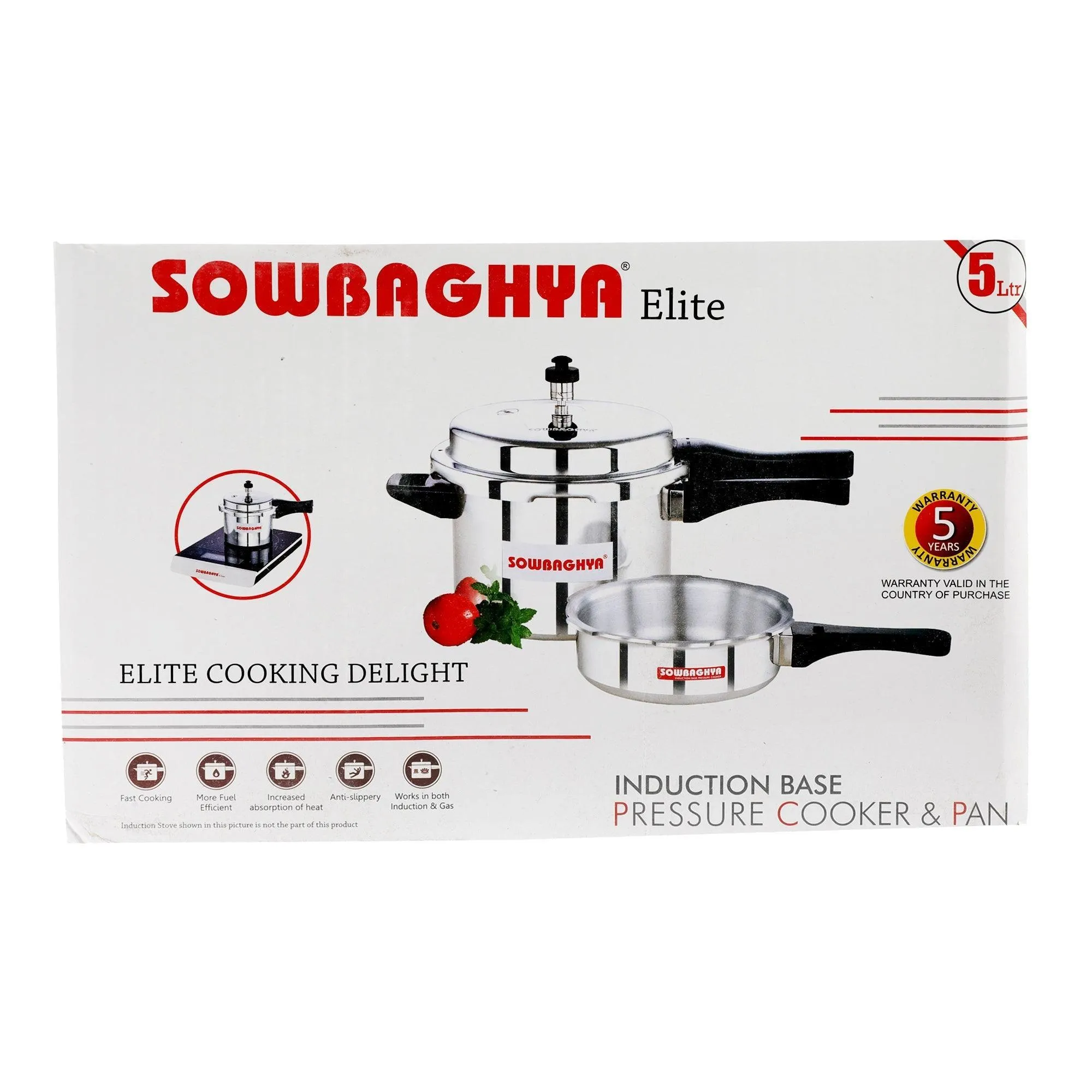 5 Lit Elite Induction Base ALU Pressure Cooker & Pan