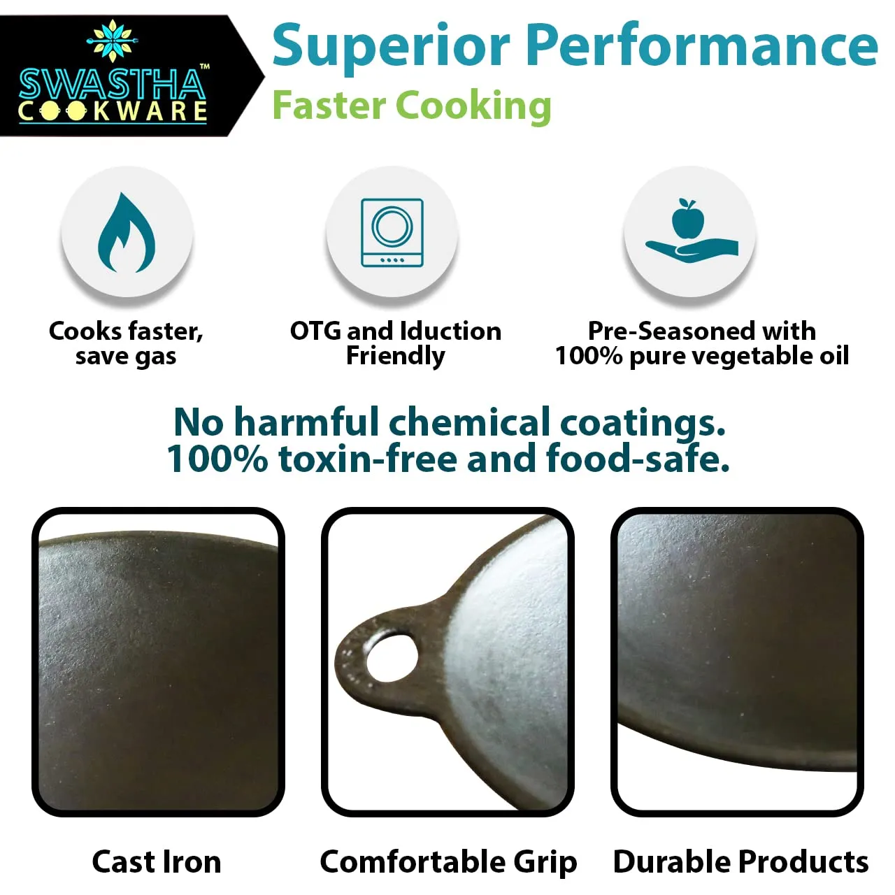Appam Pan/Kadhai | Pre Seasoned Cast Iron | Cooks Faster | Ready to Use