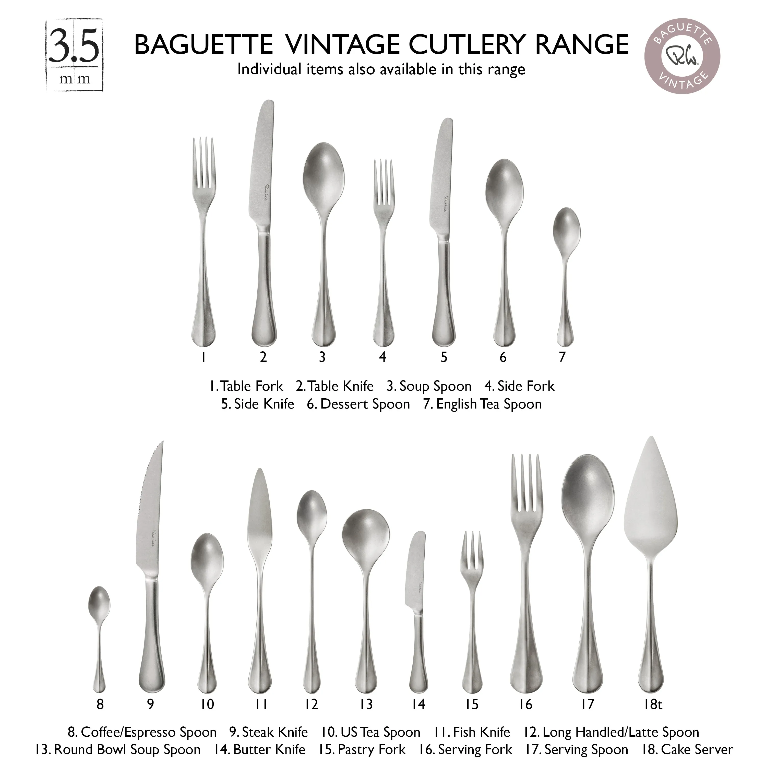 Baguette Vintage Cutlery Sample Set, 3 Piece