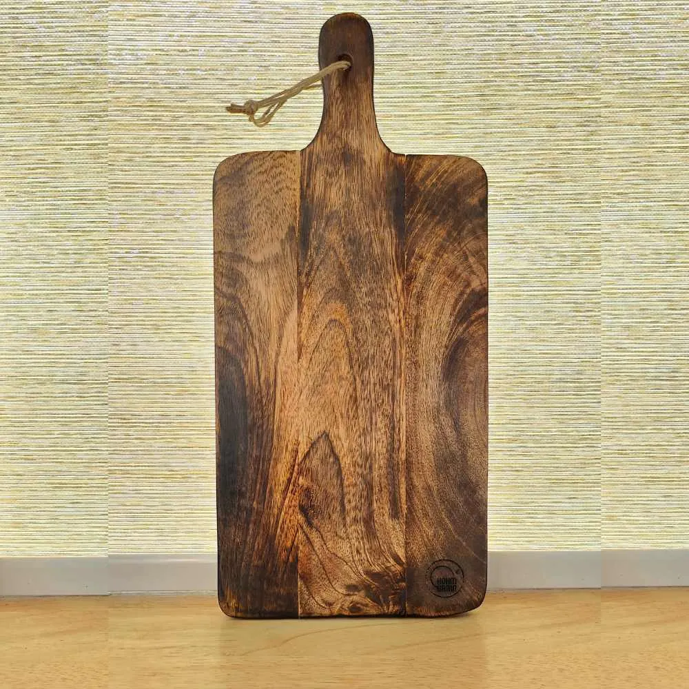 Cheese Board With Handle | Seasoned Mango Wood | Hand-Crafted | 16 Inch