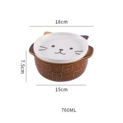 Cute Ceramic Cat Dog Noodle Bowls with Lid