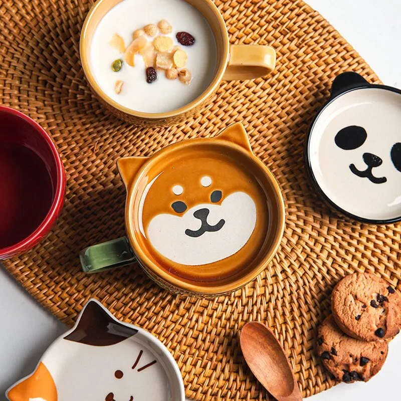 Cute Ceramic Cat Dog Noodle Bowls with Lid